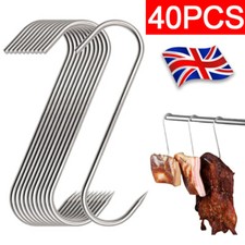40X Stainless Steel S Hooks With Sharp Tip Kitchen Butcher Shop Meat Hanging UK