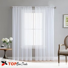 Pair (2 Panels) White Voile Slot Top Panels Quality Net & Voile Curtains
