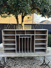 Antique French Pine Pigeon Hole Plate Rack Shelf Industrial Salvage Kitchen