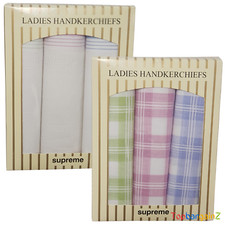 Ladies Handkerchiefs Hankies Pocket Hanky 3 Pack Cotton White Checked Gift Box