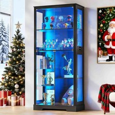 71" Display Cabinet with Glass Doors, Modern Curio Cabinet with 3 Color Lights