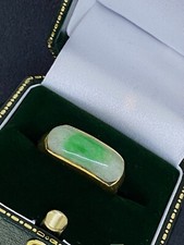 Solid & Heavy 24K Yellow Gold Jadeite Saddle Mens' Band Ring. Oriental Hallmark.