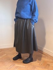 M&S Vtg St Michael soft Leather midi Skirt Sz 12 pockets high waist