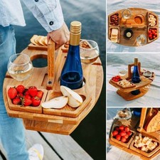 Tables Wooden Picnic Table With Glass Holder Round Foldable Desk Wine Glass R~_e