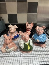 NatWest Wade Pigs Full Set 5 Ceramic Piggy Banks England with Original Stoppers