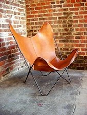 Handmade Leather Butterfly Chair Vintage Folding Accent Lounge Chair