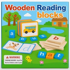  Wooden blocks - Word cards & Letters Spelling Game Toys -New Montessori Gift UK