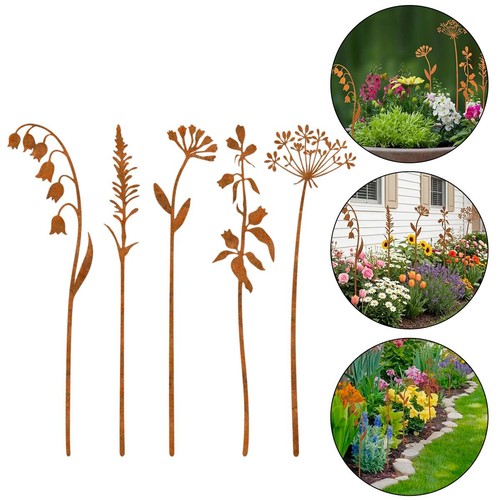 5pcs rusty metal decor - 5pcs, flowers