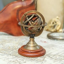 Armillary Sphere Globe 5" Brass Astrological Globe Vintage Desk Decor Gift