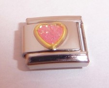 PINK GLITTER HEART 9mm Italian