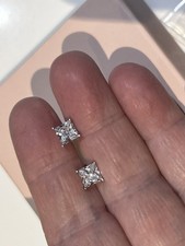 QVC Rhodium Plated 925 Sterling Silver Approx 2ct Princess Cut Stud Earrings