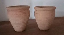 2 x Vintage Old Garden Outdoor Beehive Clay Plantpots.
