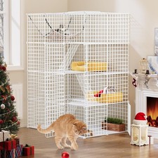 Large Cat Cage Indoor, Enclosure Metal Wire 4-Tiers Cat Kennels with 4 Doors, 3