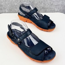 Wolky leather sandals size UK 6.5 (40) Womens navy orange Rare Pre Loved Shoes