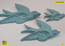 🏷️ Set of 3 Vintage Ceramic Flying Swallows – Wall Art Birds – Blue Teal Retro