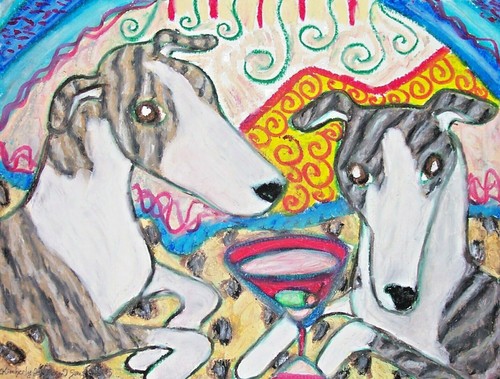 Whippet drinking martini - whippet,