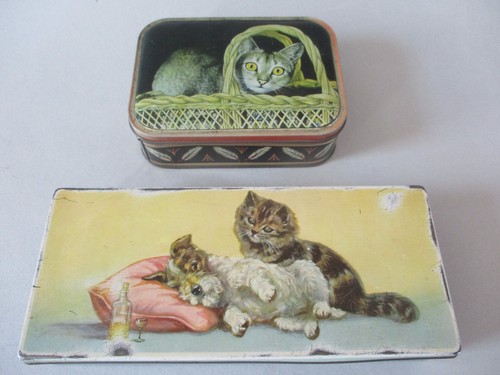 Vintage tins with cats - x2,