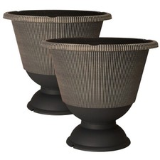 2Pc Plastic Round Brown Urn
