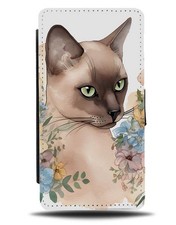 Burmese Cat Floral Design Flip Wallet Case Burmeses Cats Flower Kitten Kat CZ44