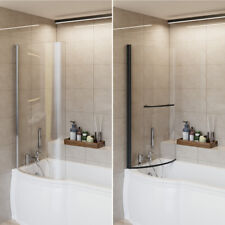 Curved P Shape Shower Bath Screen with Rail 180 Pivot 6mm Easy Clean Glass Panel