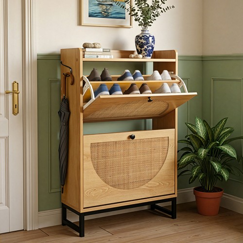 Rattan shoe storage cabinet - rattan,