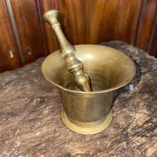 Antique 1850 Chemist's Mortar & Pestle, English Brass Apothecary Aid, Victorian