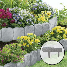 10-80pc GREY STONE SLAB PLASTIC GARDEN BORDER EDGING PATH FLOWER BED GRASS LAWN