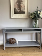 IKEA LIATORP Console Display Table- Grey/ Glass Top 133x37x75cm