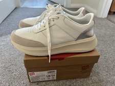 FITFLOP Size 6 F-MODE Flow Fabric Suede Leather Flatform Trainers - Urban White