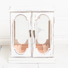 Vintage Shabby Chic Jewellery Armoire – Distressed White Cabinet with Mirrored D
