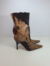 Vintage El Dantes Fur Suede Snakeskin Effect High Heel Cowboy Boots UK Size 6 39