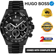 New HUGO BOSS HB1513754 Chronograph Stainless Steel Black Strap Dial Mens Watch