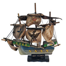 Collectable Wooden Model Sailing Ship May Flower 23cm Long 25cm Tall - See Pics