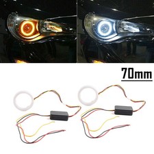 2PC 70MM White Amber Switchback LED Angel Eyes Halo Rings Car Headlight Retrofit