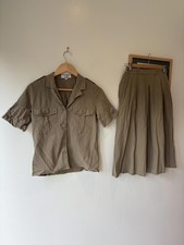 Vintage 90s 100% Cotton Utility Safari Shirt and High Waisted Skirt Co-ord