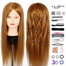 22" 100% Real Hair Hairdressing Training Head Styling Head Mannequin Doll&Clamp