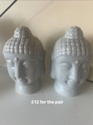 Pair grey ceramic buddha head - grey,