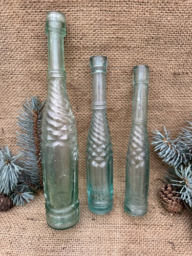 Vintage aqua glass bottles - aqua, x3