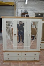 HANDMADE COUNTRY TRIPLE ALL DOORS MIRRORED WARDROBE IN IVORY  (NOT FLATPACKED)