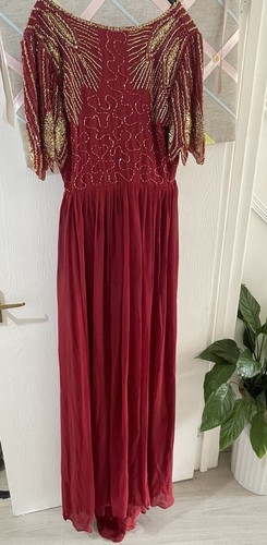 Red dress with beading - beading, detail