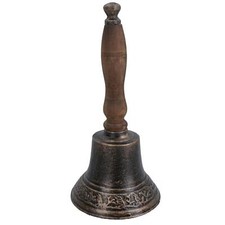 Dinner Hand Bell School Pub Bar Shop Tea Wooden Handle Wall Mount Cast Iron