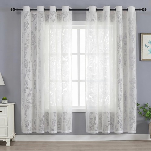 White floral jacquard voile - jacquard,
