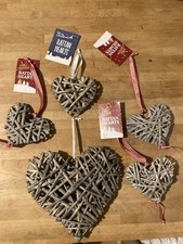 Rustic Wicker Christmas Hanging Hearts  x 4