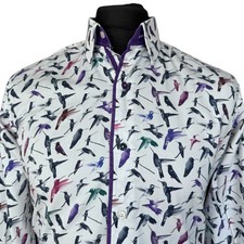 CLAUDIO LUGLI Shirt Mens MEDIUM (37-38") Long Sleeve White with Bird Design