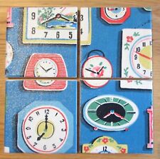 CATH KIDSTON 'CLOCKS BLUE' - Set of 4 Unique Ceramic Coasters - Handmade Cotton