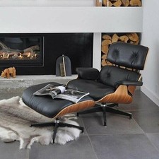 Vintage Classic Tall Eames Lounge Chair and Ottoman - Real Leather - Walnut wood