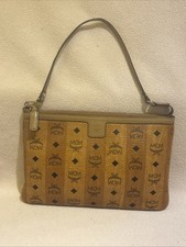 MCM VISETOS POCHETTE CLUTCH COGNAC STRIPES Genuine