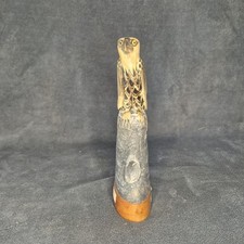 2 Buffalo Horn Carved Eagle Statue with Glass Eyes & Wooden Base