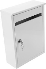 Wall Mount Lockable Suggestion Box White Steel Secure Voting Complaint Drop