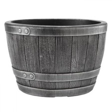 Stewart Garden Blenheim Wood Effect Plastic Half Barrel Planter 40cm - Pewter